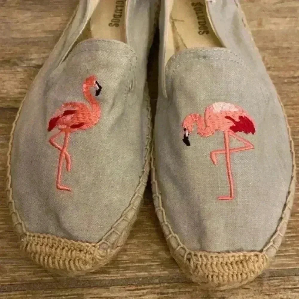 Soludos Flamingo Print Canvas Espadrille Slip On Shoes